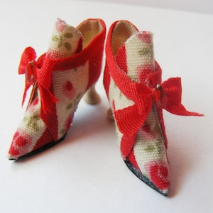Handmade Miniature Striped Floral Dolls House High Back Shoes
