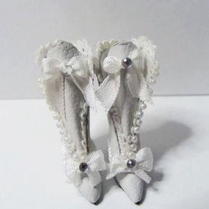 Miniatur Echt Weißes Leder Puppenhaus Weddding Boots
