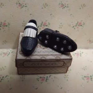 1/12th Scale Miniature Mens Blue Leather Golf Shoes. image 5