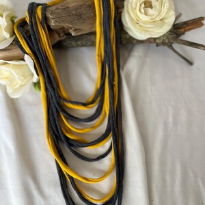 Gray & Gold T-Shirt Necklace/ Fabric Necklace/ Boho Jewelry/ Upcycled/ Recycled/ Statement Jewelry