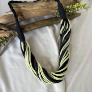 Black, Mint & Gray Twit T-Shirt Necklace/ Fabric Necklace/ Boho Jewelry/ Upcycled/ Recycled/ Statement Jewelry