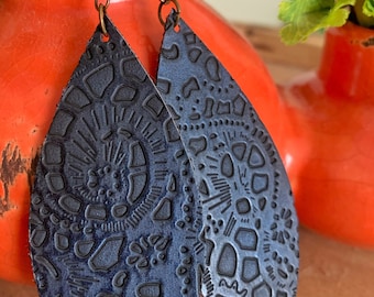 Tooled Faux Leather Leaf Earrings
