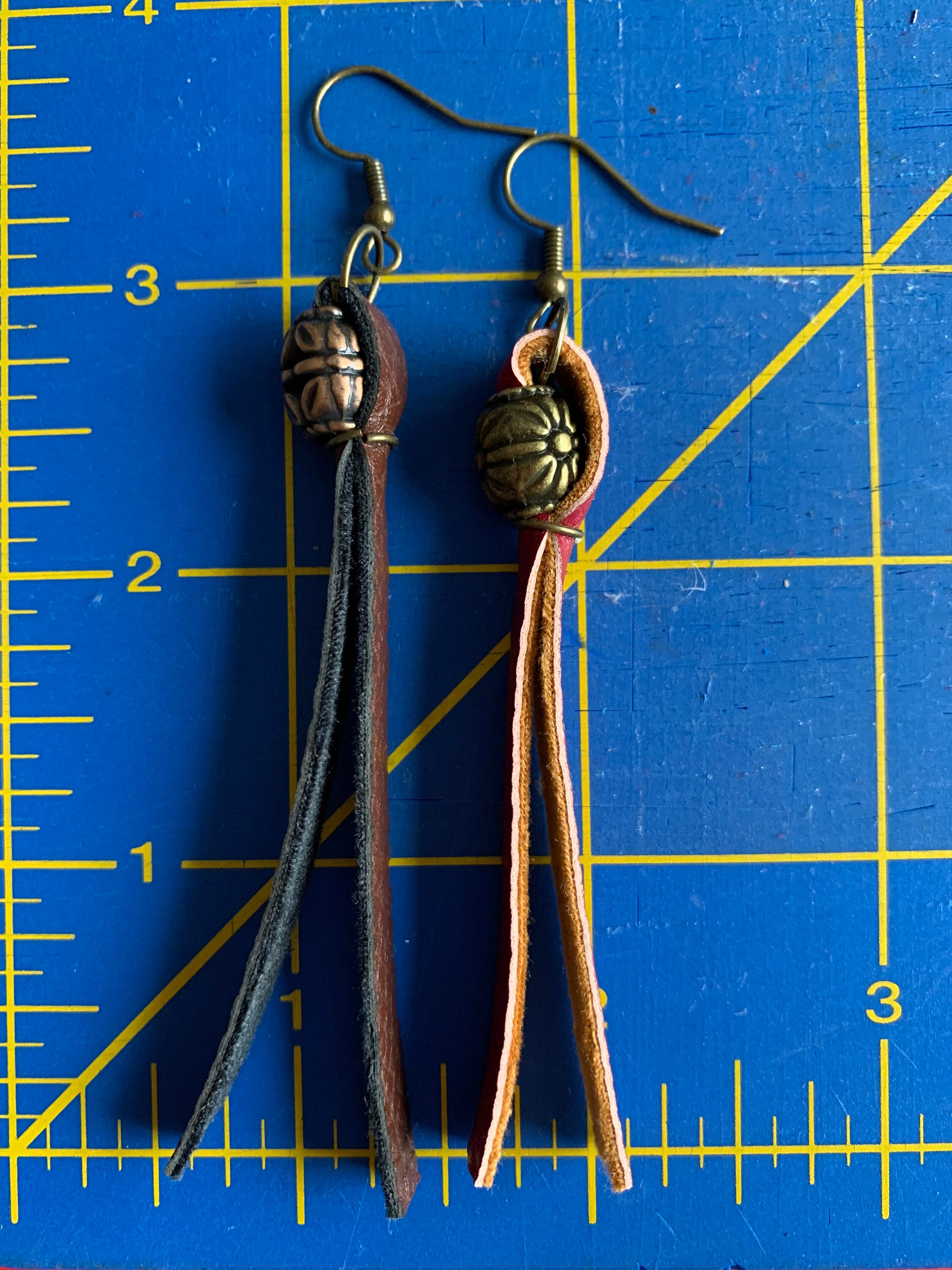 Faux Leather Strip Bead Earrings Etsy