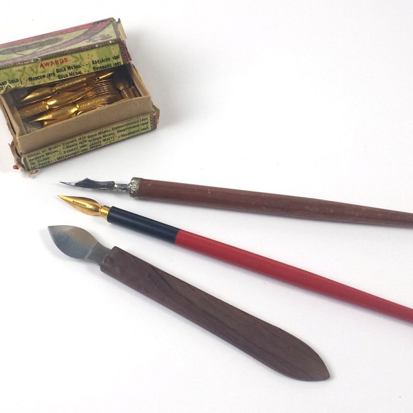 Vintage Dip Ink Pens | Koh-I-Noor Germany, Dixon's, Miller Bros. Ink Eraser & D. Leonardt Ball-Pointed Nibs