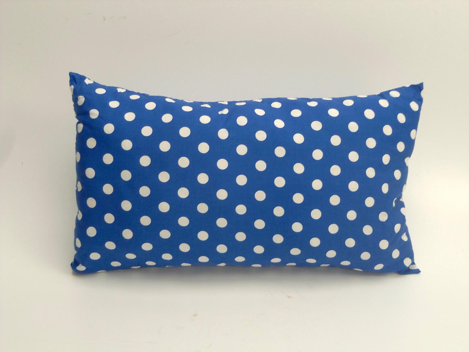 Decorative Bed Pillow Set, Blue Cotton, Three Pillows, White Dots