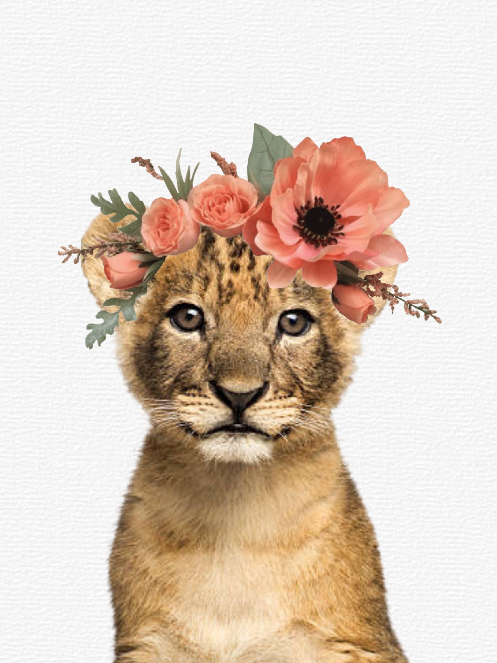 Lion Cub Animal Print With Flower Crown Nursery Wall Decor - Etsy Lion Cub Animal Print With Flower Crown Nursery Wall Decor - Etsy