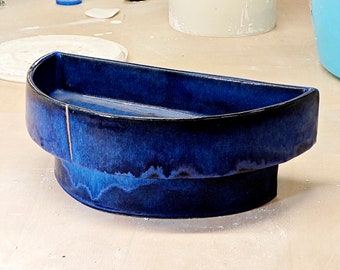 Blue Semicircular vase for Ikebana