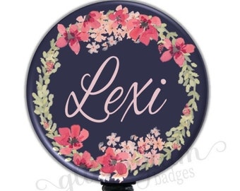 Floral Badge Holder Reel, Personalized Name Badge Reel, Nurse Badge Holder, Retractable ID Reel, Flower Nurse Badge Reel - GG4440