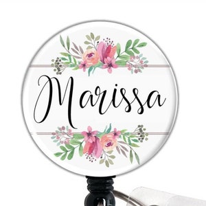 Retractable Flower Badge, Retractable Floral Badge Reel, Personalized Name Badge Reel, Nurse Badge Holder, Custom Nurse Badge Reel - GG4547