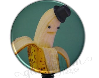 Retro Retractable ID Banana Man Badge Holder Reel, Banana Badge Holder, Office Retractable Badge Holder, Funny Fruit Badge Reel - GG4038