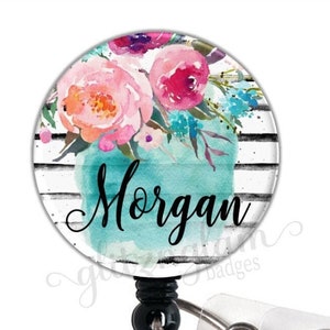 Personalized Retractable Badge Reel, Nurse ID Name Reel, Carabiner Clip, Stethoscope Tag - GG4341