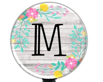 Monogram Badge Reel, Personalized  Badge Holder, Monogram Badge Holder, Floral Badge Holder, Flower Badge Reel - GG5113B