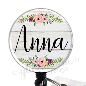 Retractable Badge Holder Reel, Personalized Name Badge Reel, Nurse Badge Holder, Retractable ID Reel, White Wood Retractable Badge - GG4544