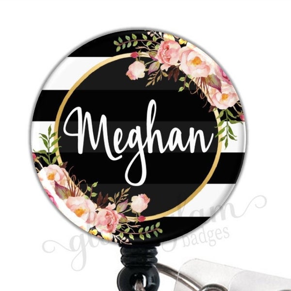 Retractable Badge Holder Reel, Personalized Name Badge Reel, Nurse Badge Holder, Retractable ID Reel, Flower Nurse Badge Reel - GG4514