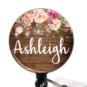 Retractable Badge Holder Reel, Personalized Name Badge Reel, Nurse Badge Holder, Floral Retractable Badge, Flower Nurse Badge Reel - GG4469