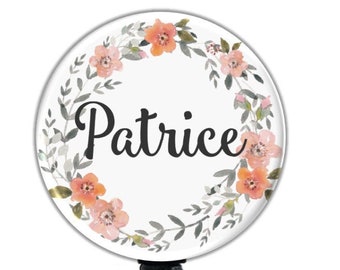 Flower Badge Holder Reel, Personalized Name Badge Reel, Name Badge Holder, Retractable ID Reel, Floral Badge Reel -GG4524