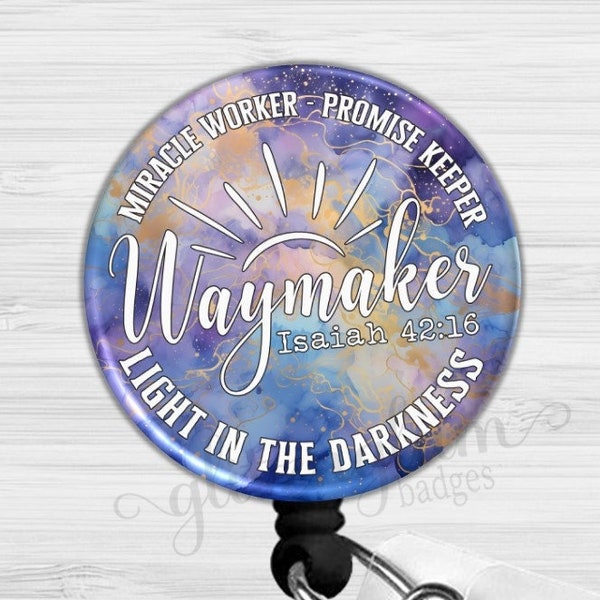 Waymaker Miracle Worker Isaiah 42:16 Retractable Badge Holder, Faith Badge Holder, Christian ID Badge Holder -GG6446T