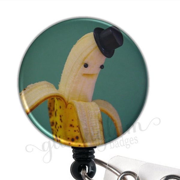 Retro Retractable ID Banana Man Badge Holder Reel, Banana Badge Holder, Office Retractable Badge Holder, Funny Fruit Badge Reel - GG4038