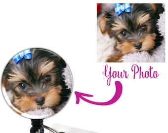 Photo Badge Reel, Send Us Your Photograph, Picture Badge Holder, Custom Retractable ID Badge Reel, Personalized Pet Badge Reel