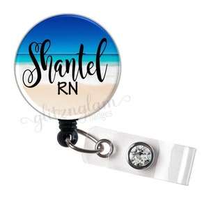 Beach Badge Holder, Personalized Badge Reel, Retractable Badge Holder, Beach Badge Reel, Tropical Badge Holder - GG4299