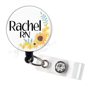 Sunflower Retractable Badge Reel, Personalized Retractable Badge Reel, Nurse Badge Holder, Floral Badge Reel, Student Badge Reel - GG5063