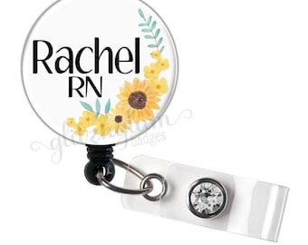 Sunflower Retractable Badge Reel, Personalized Retractable Badge
