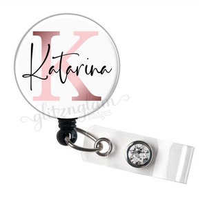 Custom Badge Reel, Rose Gold Custom Name Badge Clip, Personalized Retractable Badge Reel, Script Font Badge Holder, Name Badge Holder GG5607