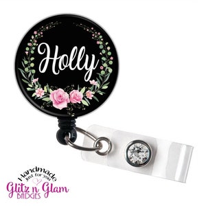 Floral Retractable Badge Reel, Personalized Retractable Badge Reel, Nurse Badge Holder, Floral Badge Holder, Student Badge Holder GG5030