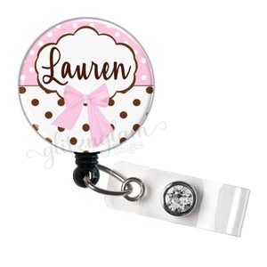 Pink Retractable Badge Holder, Personalized Badge Holder, Pink Customized Retractable Badge Reel, Name Badge Reel - GG3111