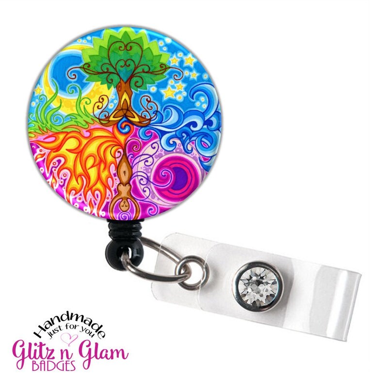 Mandala Badge Holder Nurse Badge Reel Mandala Retractable Identity Reel GG2062 Tree of Life Retractable ID Badge Holder Reel