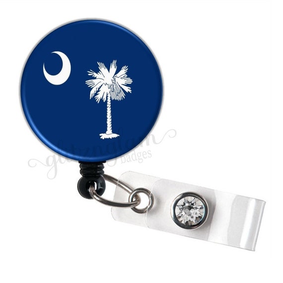 Custom State South Carolina Flag Badge Reel Retractable ID Tag Name Badge Holder 