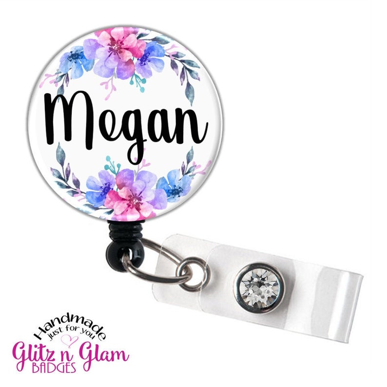 Floral Retractable Badge Holder Reel Personalized Name Badge Etsy