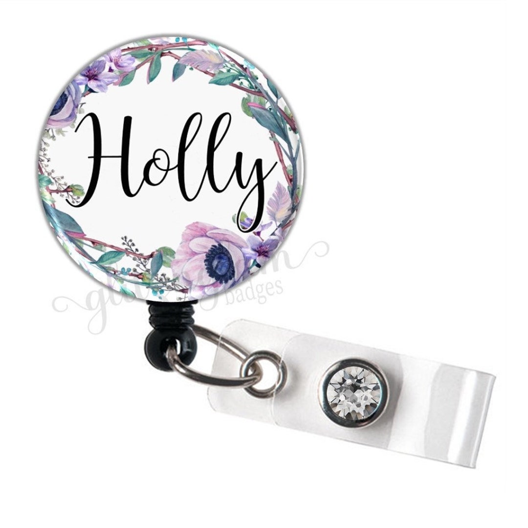 Personalized Retractable Badge Reel, Flower Badge Holder, Custom
