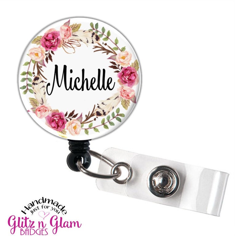 Pink Cow Monogrammed Retractable ID Badge Reel