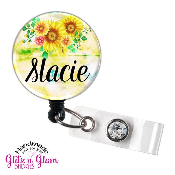 Sunflower Retractable Badge Reel, Personalized Retractable Badge Reel,  Floral Retractable Badge Reel, Flower Retractable Badge Holder GG5062 