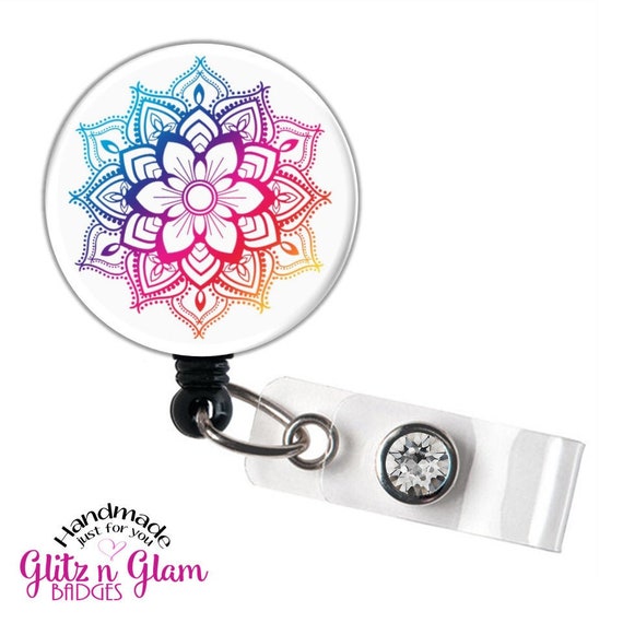 Mandala Badge Holder Nurse Badge Reel Mandala Retractable Identity Reel GG2062 Tree of Life Retractable ID Badge Holder Reel