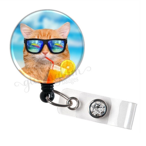 Cat Retractable ID Badge Holder Reel, Tropical Badge Name Tag, Funny Cat  Badge Reel, Cat Badge Holder, Cat Retractable Reel GG4270 