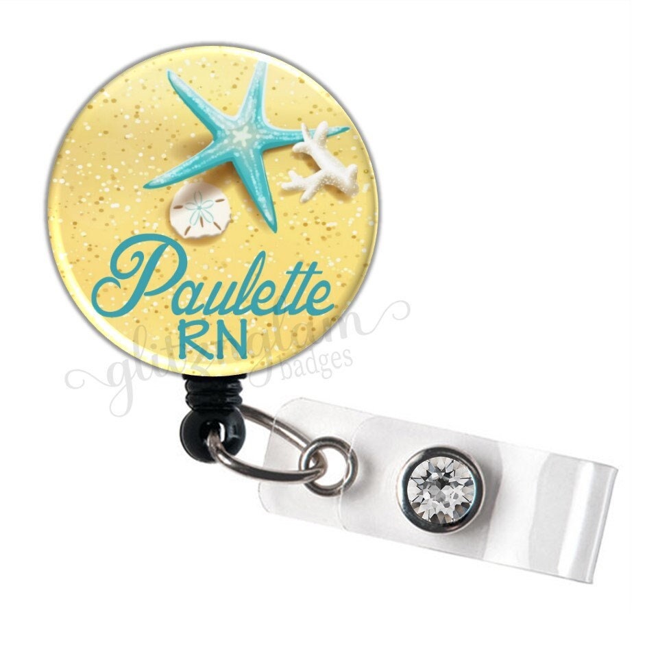 Beach Badge Holder, Personalized Retractable Badge Clip, Custom Tropical Badge  Holder Reel, Salty Fun Starfish, Credentials Optional GG2160 