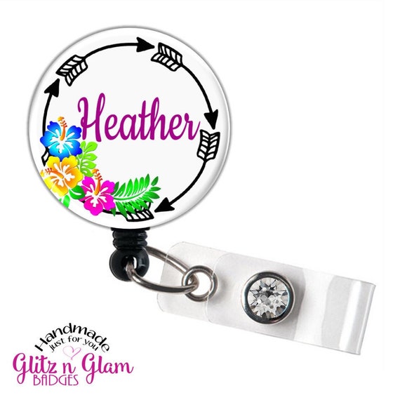 Tropical Badge Holder, Name ID Badge Holder, Personalized Badge Reel,  Flower Retractable Badge Holder, Custom Badge Card Holder GG3082 