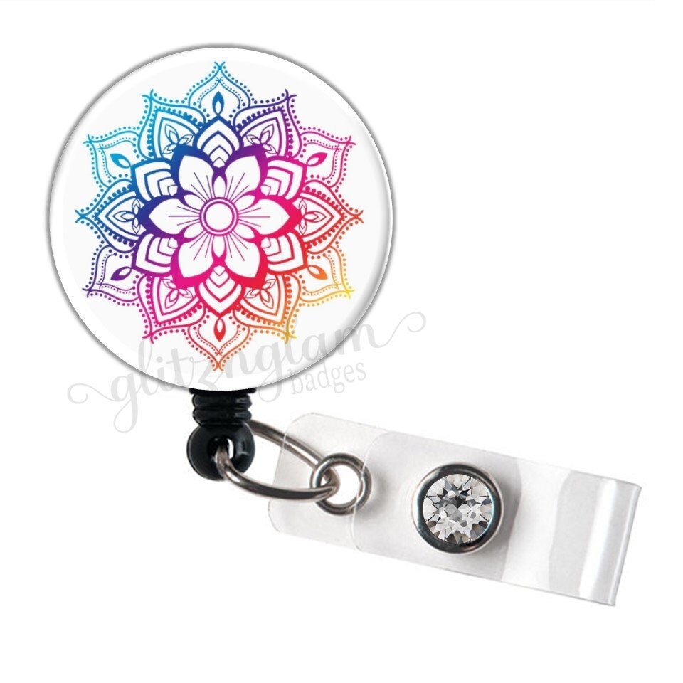 Mandala Retractable Badge Holder, Colorful Badge Reel, 1.5 Inch Nurse Badge  Reel, Mandala Stethoscope ID Tag, Mandala Lanyard GG4565B 