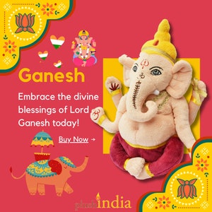 Handmade Plush Ganesh Toy, 9.5-Inch Hindu Deity Plush Toy Diwali Gift by Plush India