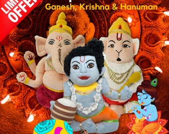 Hindu Gods Ganesh, Hanuman & Krishna Plush Bundle - Soft Toys of by Plush India Official