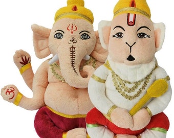 Plush Ganesh & Hanuman Duo - Soft Toys of Hindu Gods by Plush India Official
