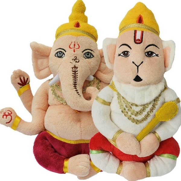 Plush Ganesh & Hanuman Duo - Soft Toys of Hindu Gods by Plush India Official