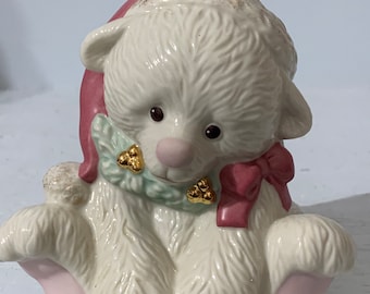 Vintage Lenox Porcelain Christmas 4” Polar Bear Cub w Santa Hat Figurine