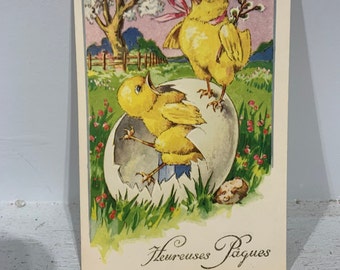 Happy Easter card Saemec, Says Happy Easter translated from Fleureuses Pagues, which I think is French, Very Old, 1910s