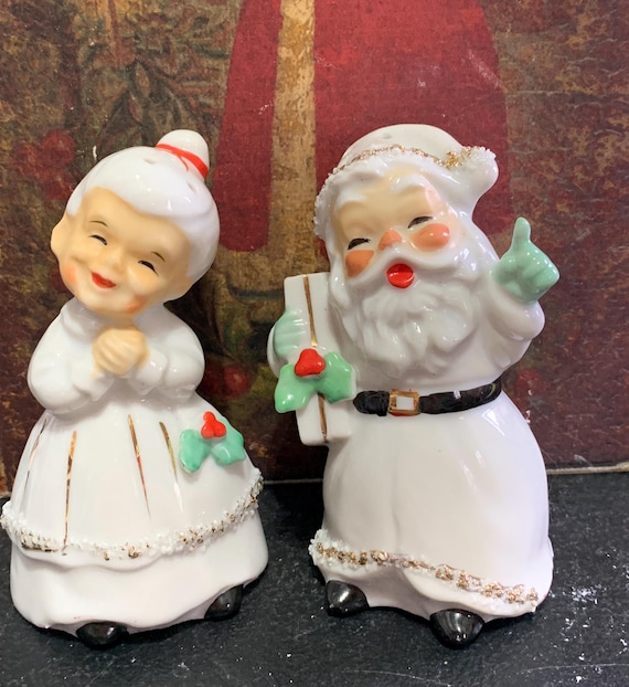 santa dressed in white Lefton and Mrs. Claus Shakers 1956 and the trousers have an elasticated waistband to accommodate different sizes 24