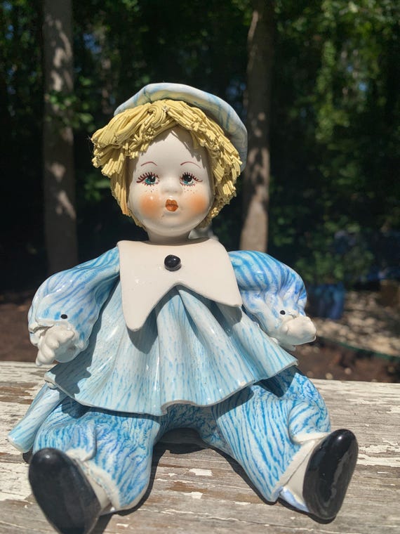 Zampiva イタリア製アンティーク陶器人形 Zampiva Ceramic Sitting Doll, Lino Zampiva Spaghetti Hair Doll