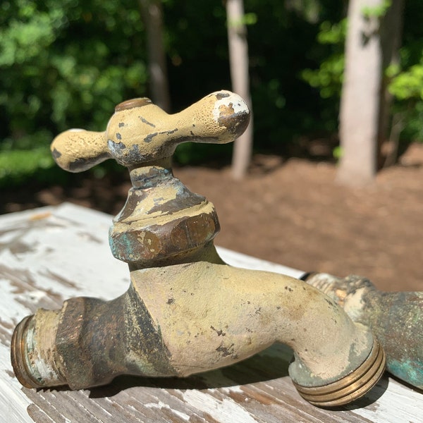 Industrial salvage, architectural salvage, two brass spigots faucets with patina