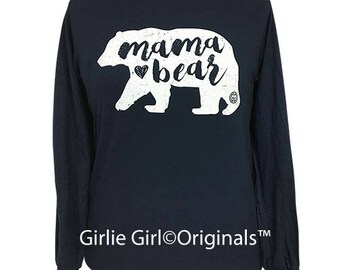 Girlie Girl Originals Mama Bear Long Sleeve Navy T-Shirt